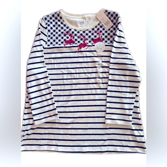 Kim Rogers Christmas Shirt Petite Large Perfectly Soft 3/4 Crew Essential NWT - Picture 1 of 8